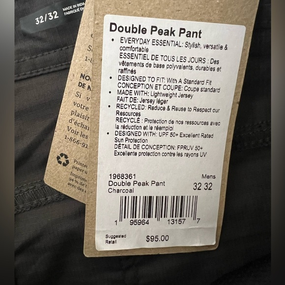 New Prana Double Peak Pants Charcoal Gray 32x32 Mens Standard Fit Tapered Leg - Picture 7 of 10